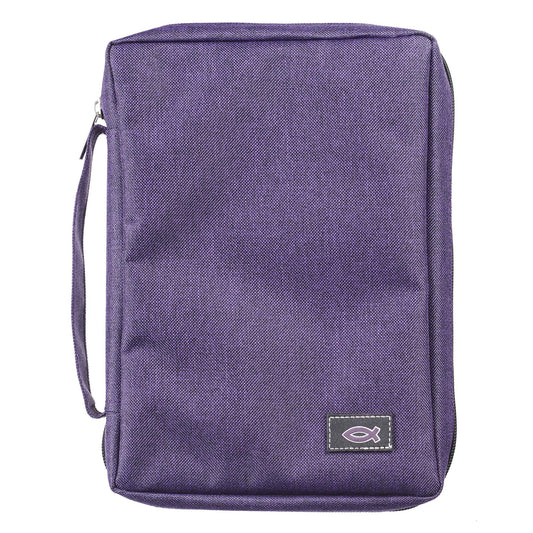 Purple Poly-Canvas Value Bible Cover with Fish Badge - The Christian Gift Company