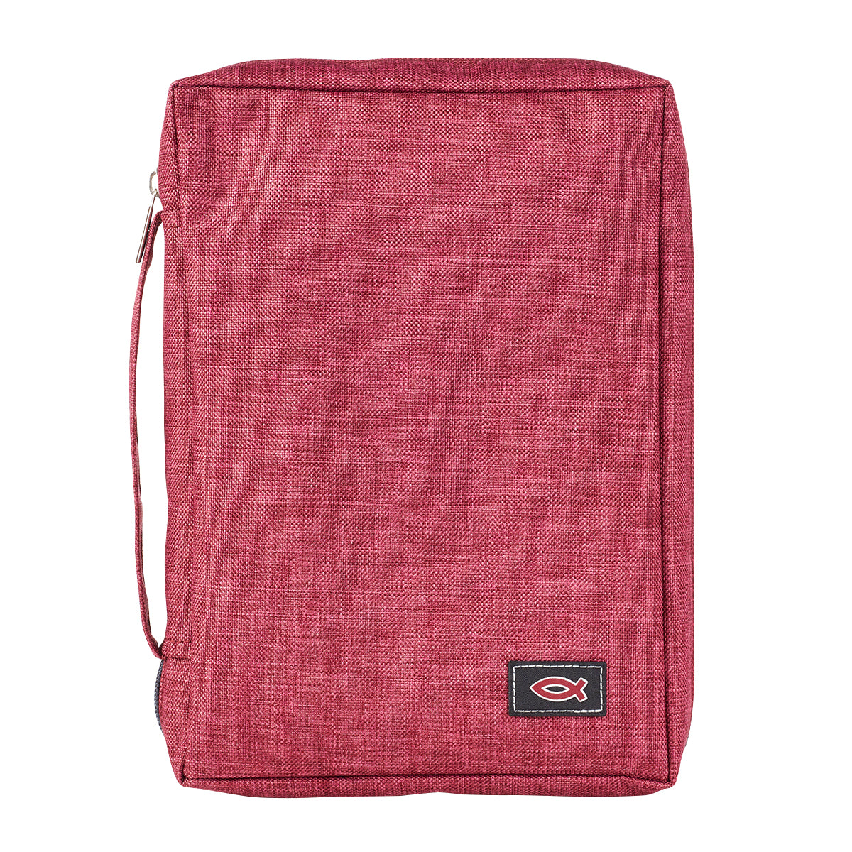 Burgundy Poly-Canvas Value Bible Cover with Ichthus Patch - The Christian Gift Company