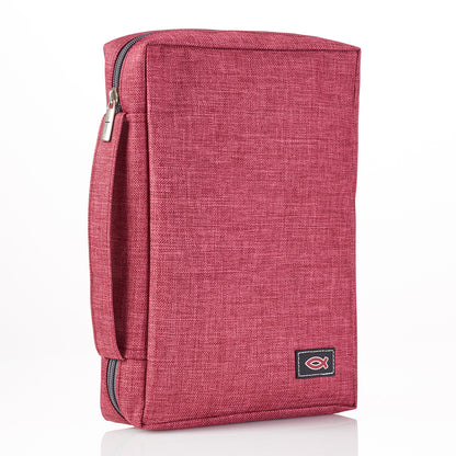 Burgundy Poly-Canvas Value Bible Cover with Ichthus Patch - The Christian Gift Company