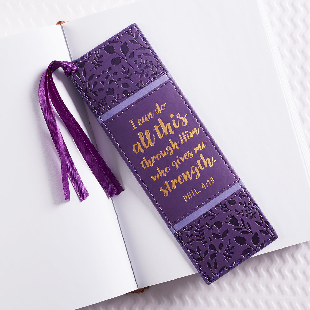 I Can Do All This Purple Faux Leather Bookmark - Philippians 4:13 - The Christian Gift Company