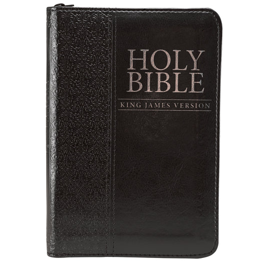 Black Faux Leather Mini Pocket King James Version Bible with Zippered Closure - The Christian Gift Company