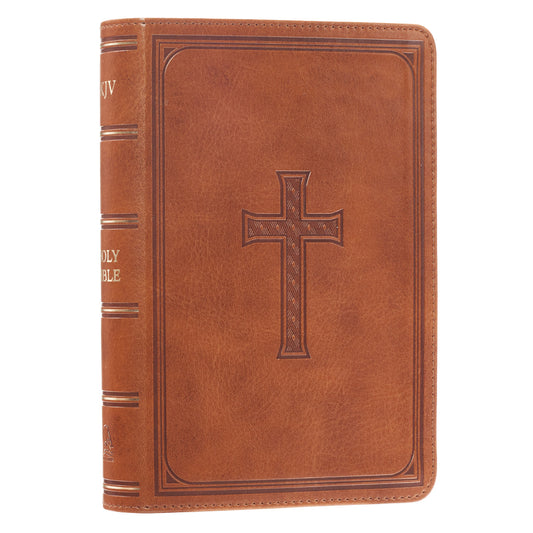 Saddle Tan Faux Leather Large Print Compact King James Version Bible - The Christian Gift Company