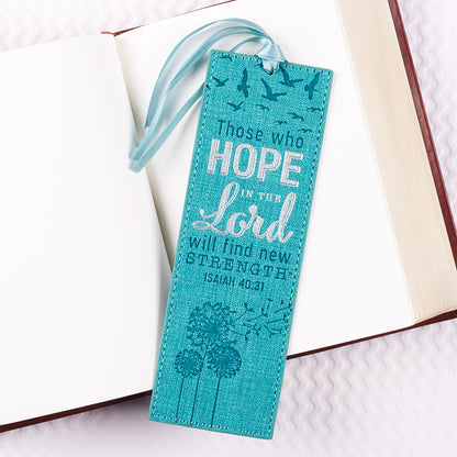 Hope in the Lord Teal Faux Leather Bookmark - Isaiah 40:31 - The Christian Gift Company