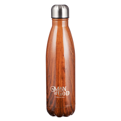 Man of God Wood Design Stainless Steel Water Bottle - 1 Timothy 6:11 - The Christian Gift Company