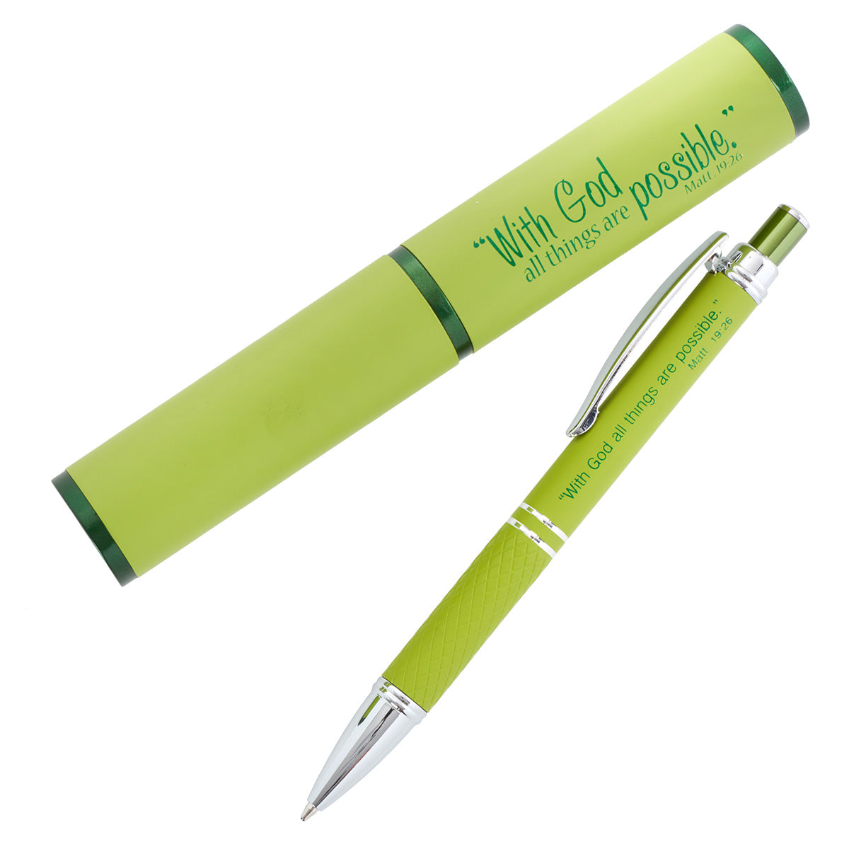 All Things are Possible Green Gift Pen and Case - Matthew 19:26 - The Christian Gift Company