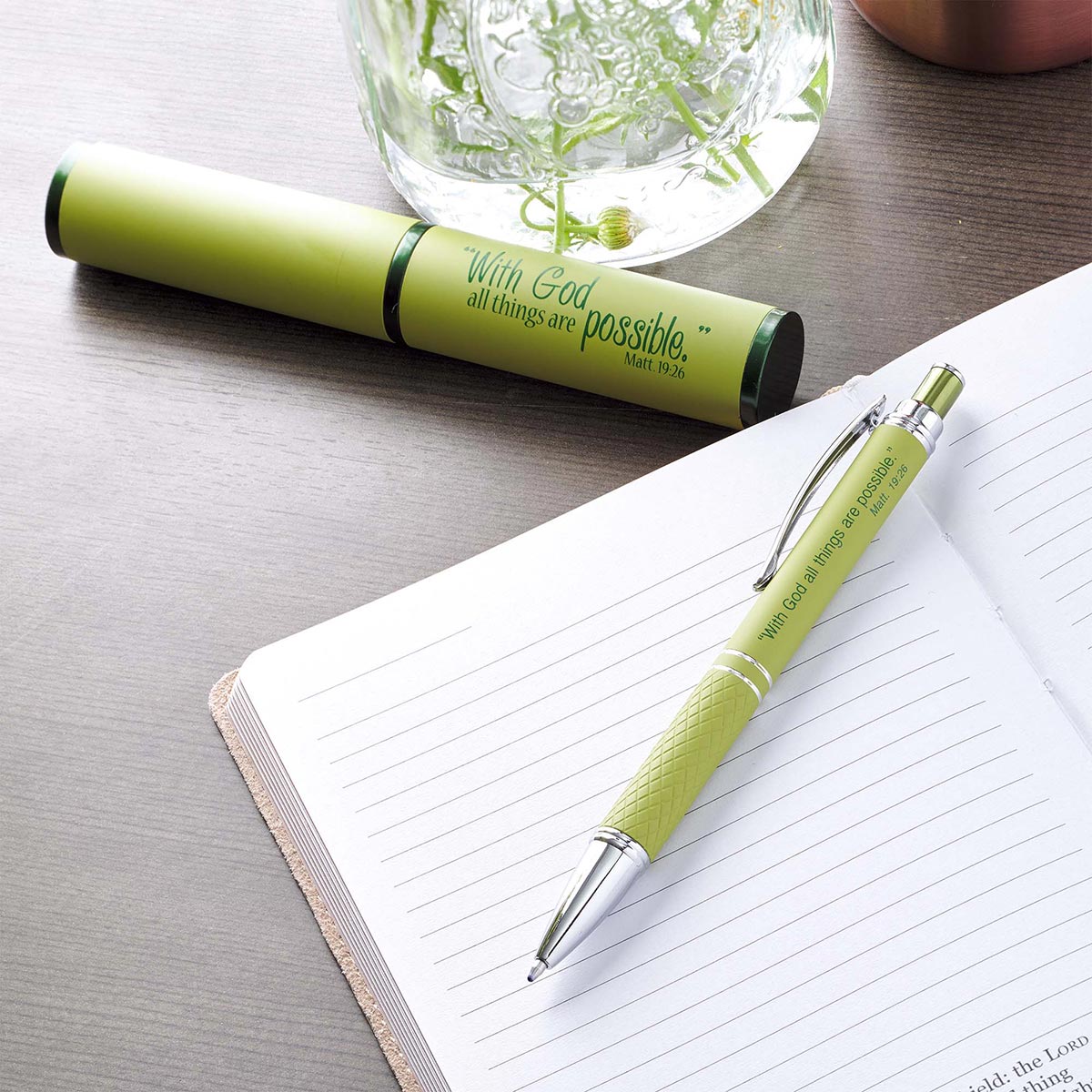 All Things are Possible Green Gift Pen and Case - Matthew 19:26 - The Christian Gift Company