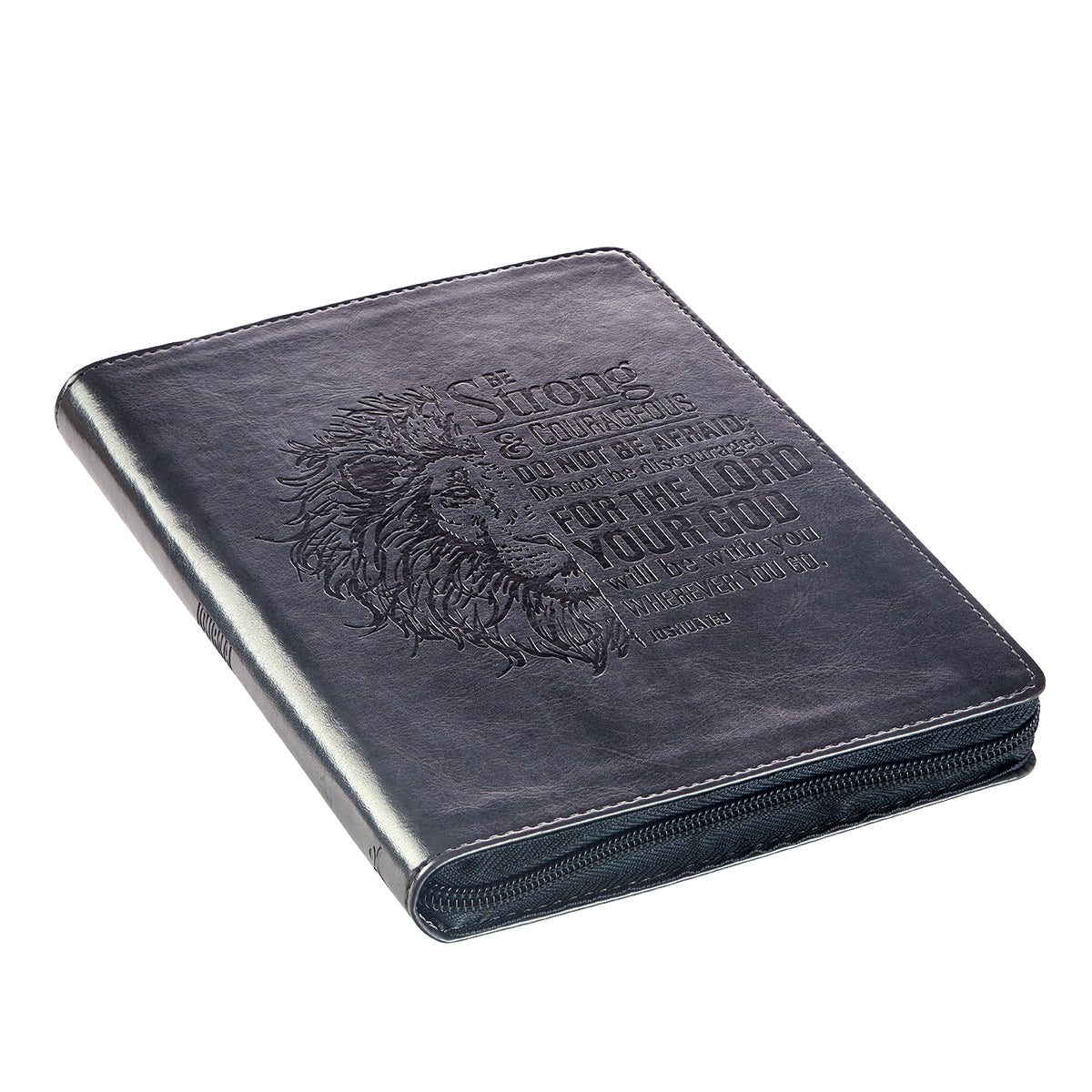 Be Strong and Courageous Classic Grey Faux Leather Journal with Zipper Closure - Joshua 1:9 - The Christian Gift Company