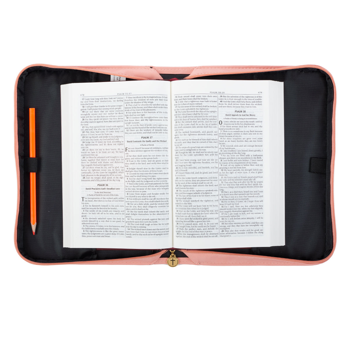He Works All Things for Good Peach Floral Faux Leather Fashion Bible Cover - Romans 8:28 - The Christian Gift Company