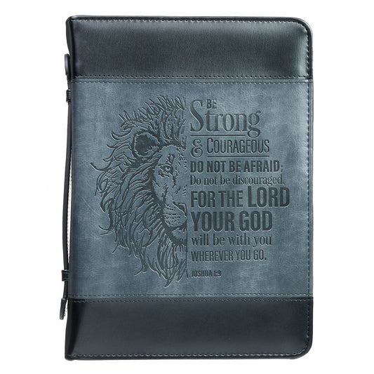 Be Strong Lion Two-Tone Classic Bible Cover - Joshua 1:9 - The Christian Gift Company