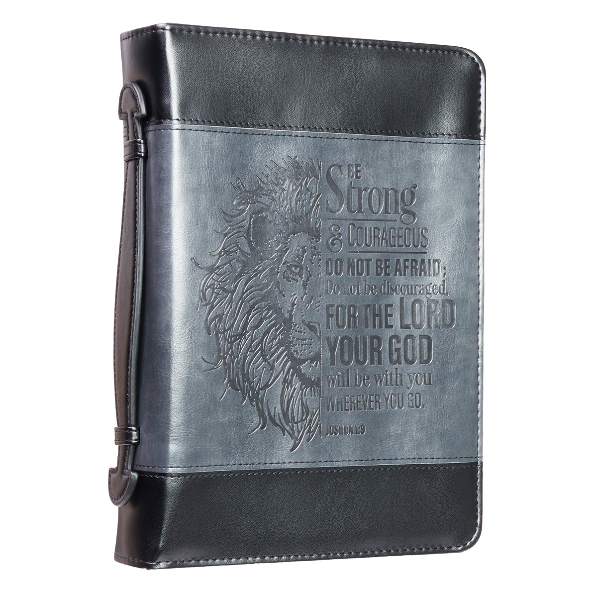 Be Strong Lion Two-Tone Classic Bible Cover - Joshua 1:9 - The Christian Gift Company