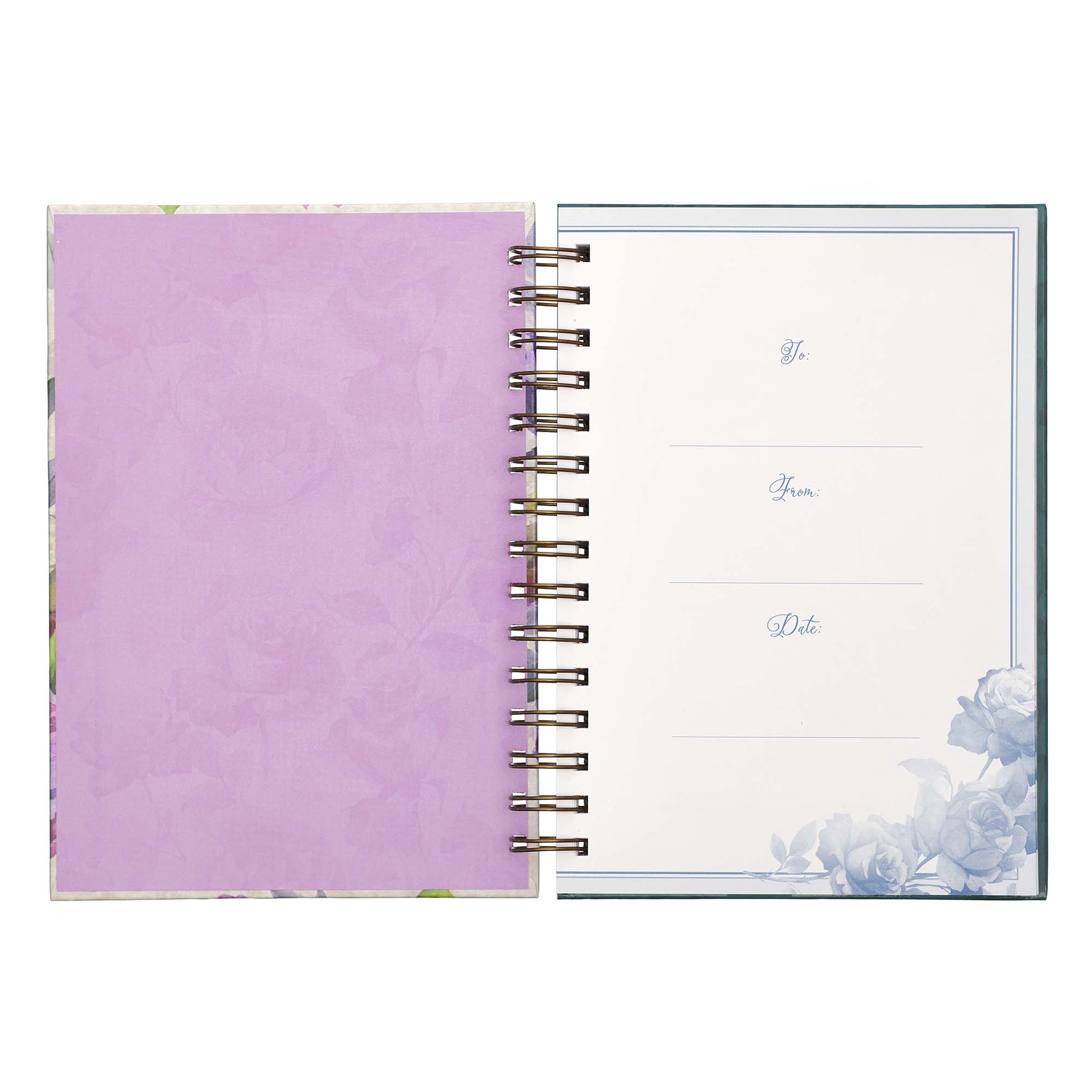 Be Still and Know Large Wirebound Journal in Purple Florals - Psalm 46:10 - The Christian Gift Company