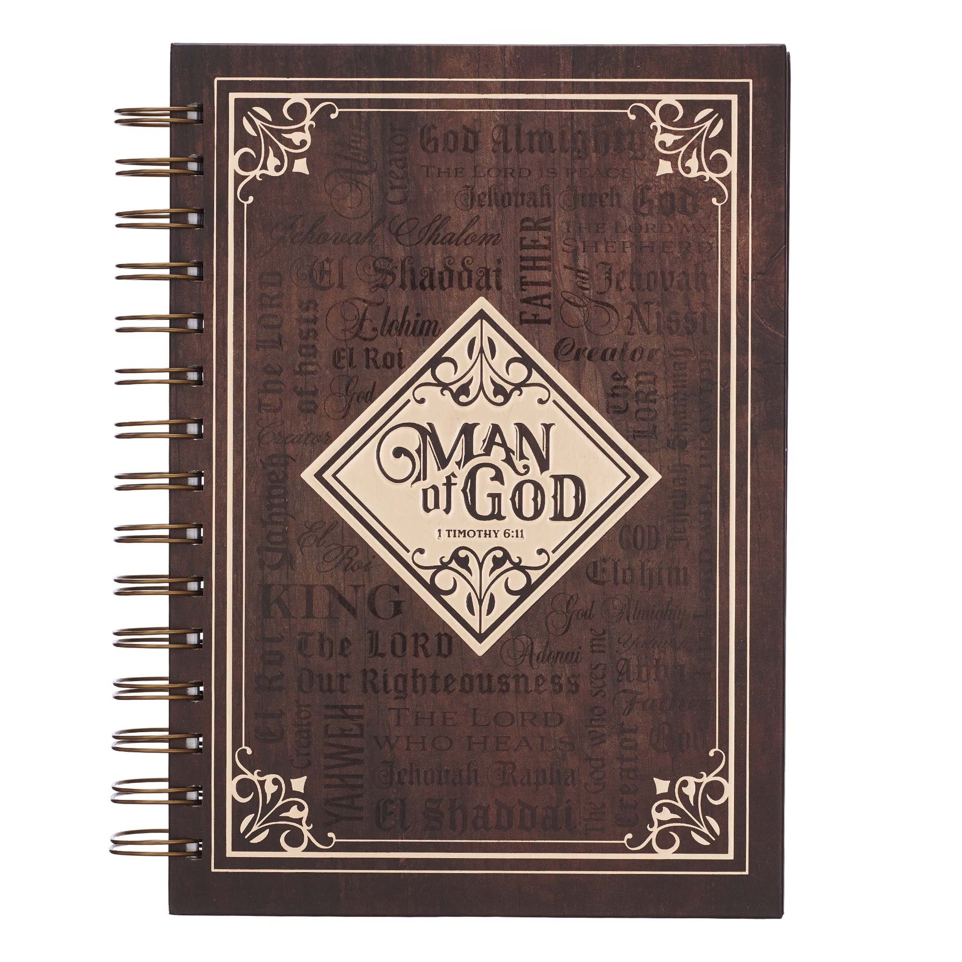 Man Of God Large Wirebound Journal in Brown - 1 Timothy 6:11 - The Christian Gift Company