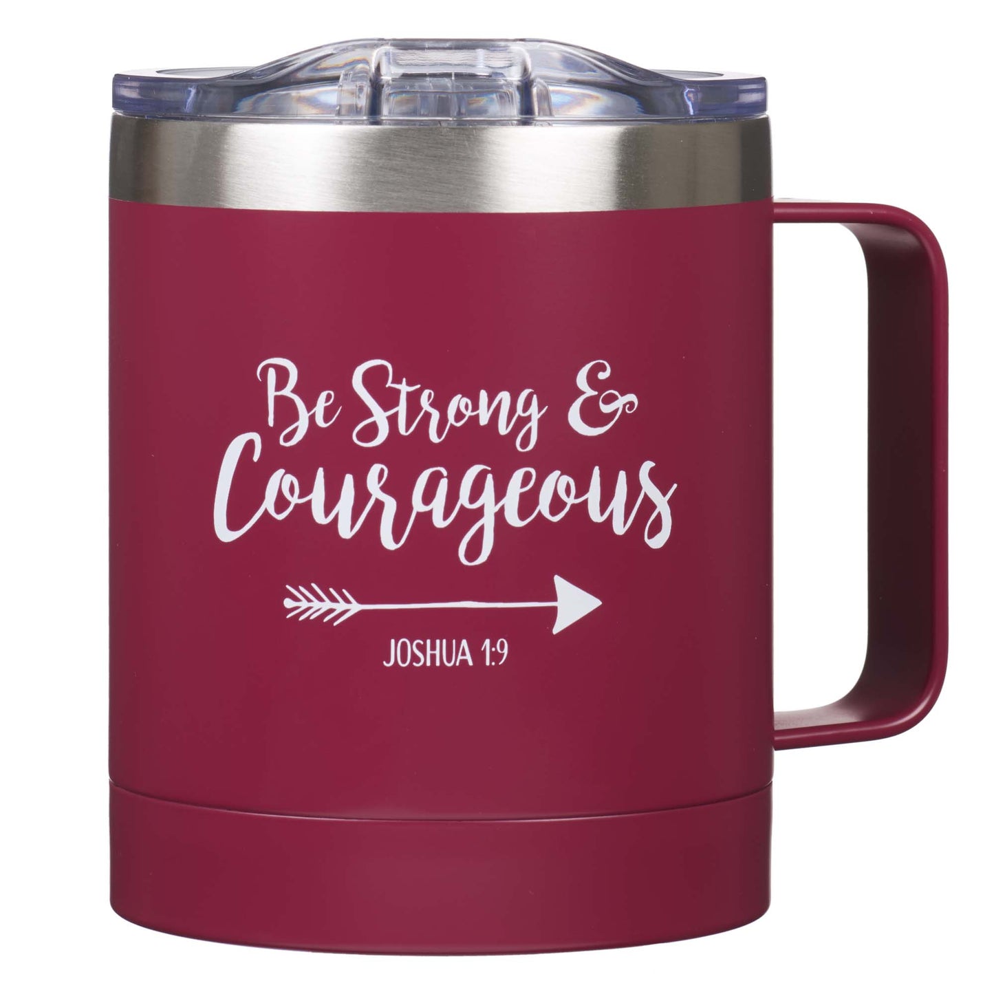 Be Strong & Courageous Very Berry Camp-style Stainless Steel Mug - Joshua 1:9 - The Christian Gift Company