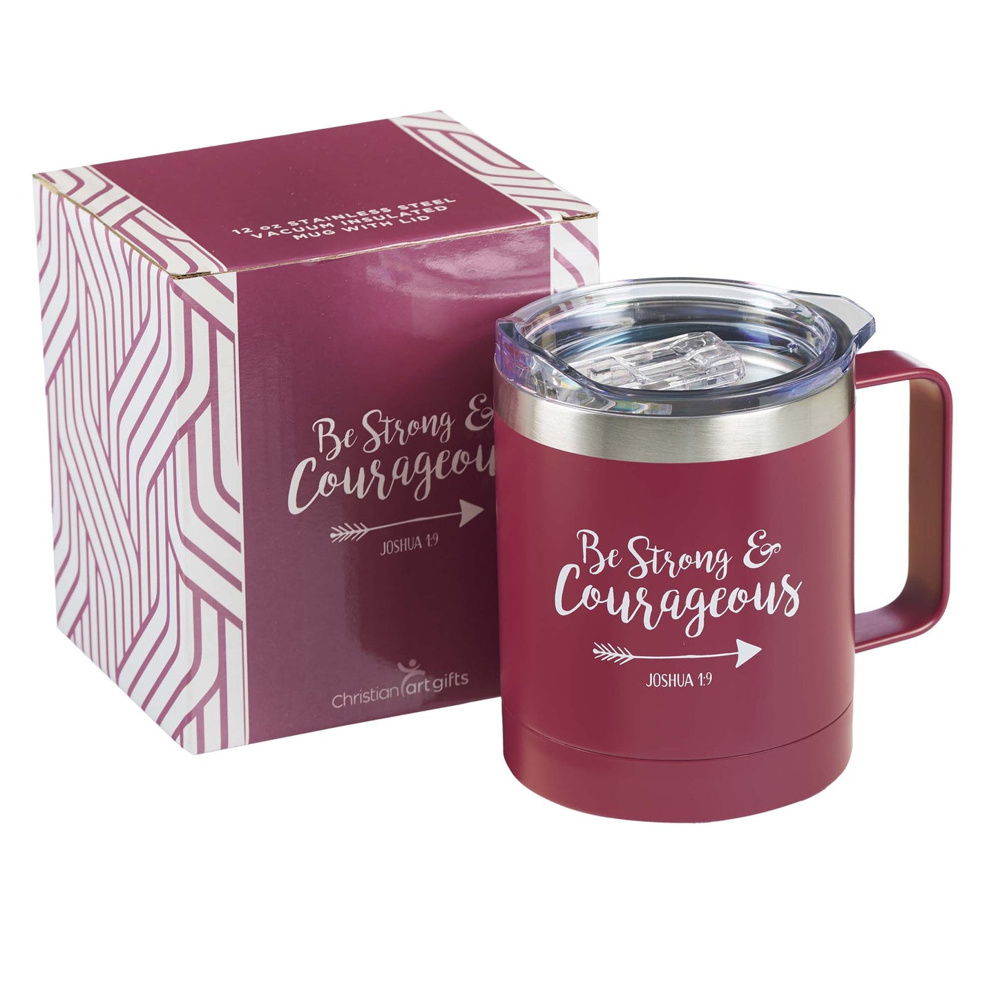 Be Strong & Courageous Very Berry Camp-style Stainless Steel Mug - Joshua 1:9 - The Christian Gift Company