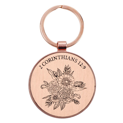 His Grace is Enough Pink Plum Key Ring in a Tin - 2 Corinthians 12:9 - The Christian Gift Company