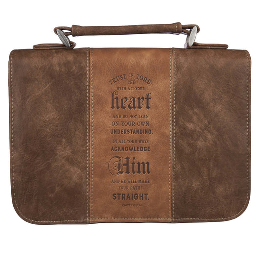 Trust In The Lord Two-Tone Brown Classic Faux Leather Bible Cover - Proverbs 3:5 - The Christian Gift Company