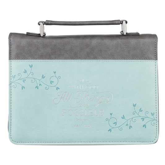 All Things Are Possible Light Blue Faux Leather Fashion Bible Cover - Matthew 19:26 - The Christian Gift Company