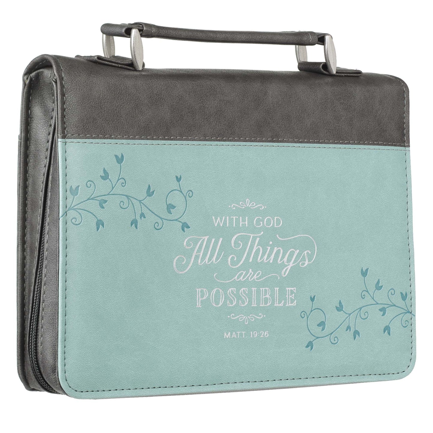 All Things Are Possible Light Blue Faux Leather Fashion Bible Cover - Matthew 19:26 - The Christian Gift Company