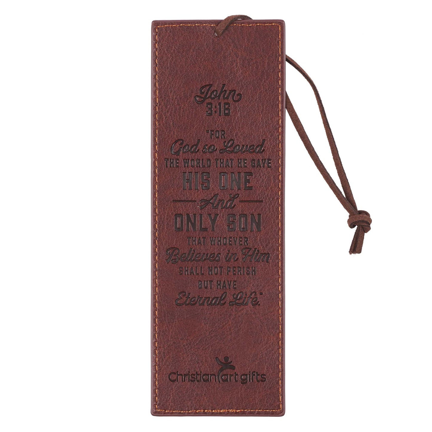 John 3:16 Collection Two-Tone Brown Faux Leather Bookmark With Cross - The Christian Gift Company