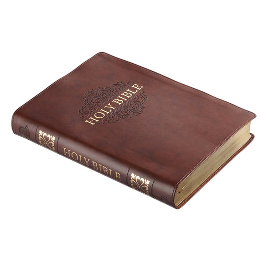 Chestnut Brown Faux Leather Super Giant Print King James Version Bible with Thumb Index - The Christian Gift Company