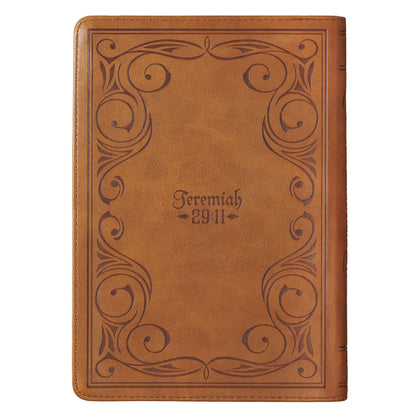 I Know the Plans Saddle Tan Faux Leather Classic Journal with Zippered Closure - Jeremiah 29:11 - The Christian Gift Company