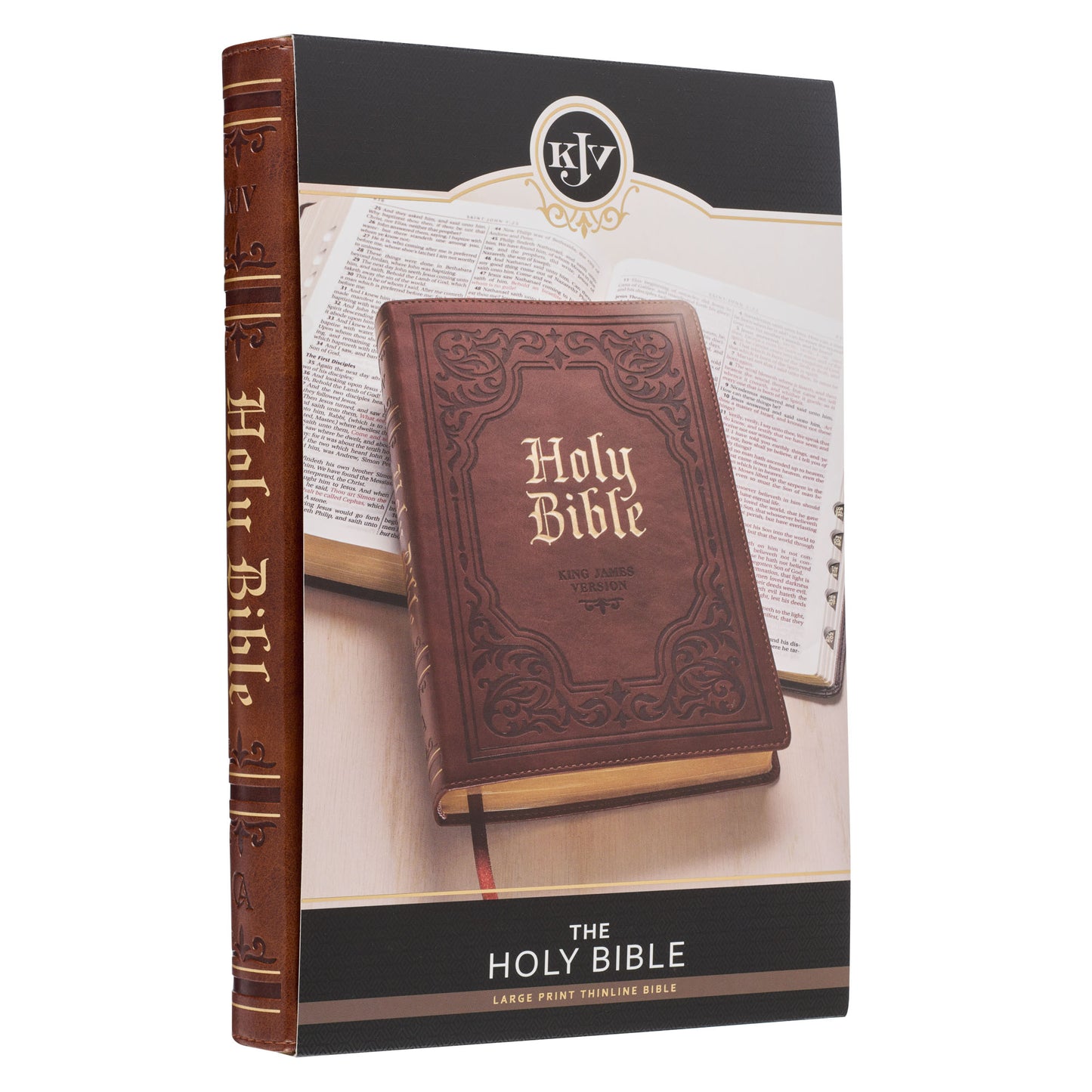 Antiqued Brown Faux Leather Large Print Thinline King James Version Bible with Thumb Index - The Christian Gift Company