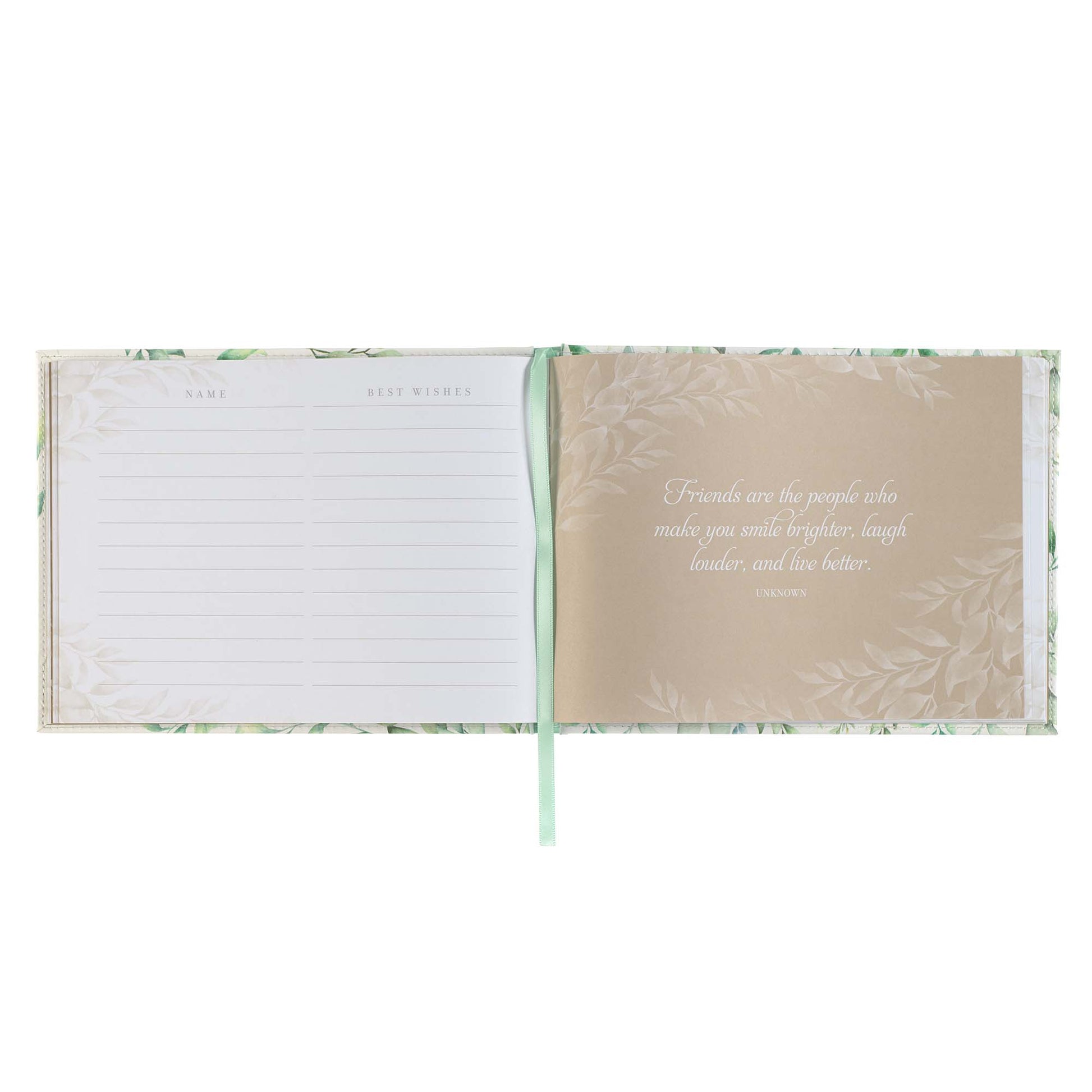 Green Leaves Medium White and Green Faux Leather Guest Book - The Christian Gift Company