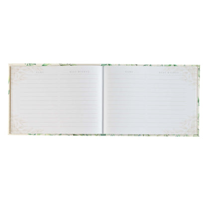 Green Leaves Medium White and Green Faux Leather Guest Book - The Christian Gift Company