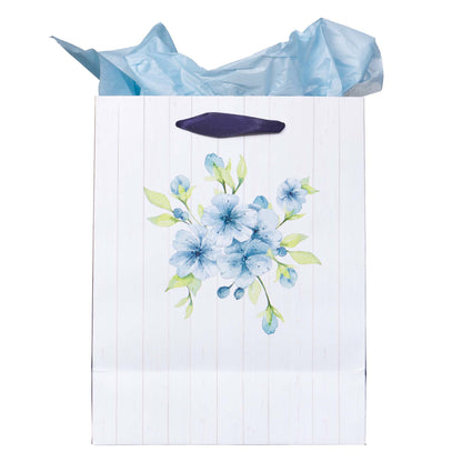 A Sweet friendship Medium Gift Bag in White and Blue with Tissue Paper - Proverbs 27:9 - The Christian Gift Company