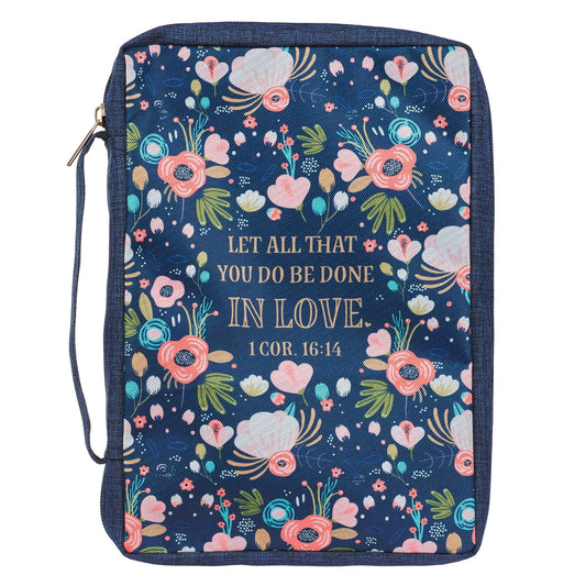 Done in Love Navy Floral Value Bible Case - 1 Corinthians 16:14 - The Christian Gift Company