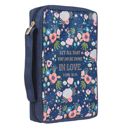 Done in Love Navy Floral Value Bible Case - 1 Corinthians 16:14 - The Christian Gift Company