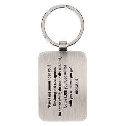 Be Strong & Courageous Black Metal Key Ring in Gift Tin - Joshua 1:9 - The Christian Gift Company
