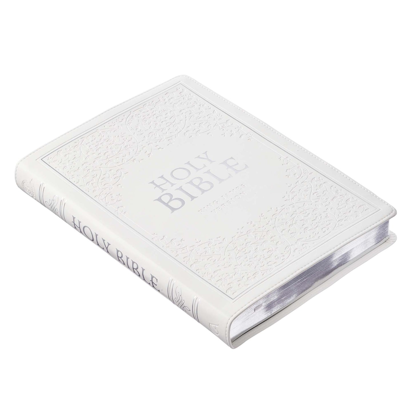 White Faux Leather Large Print Thinline King James Version Bible with Thumb Index - The Christian Gift Company