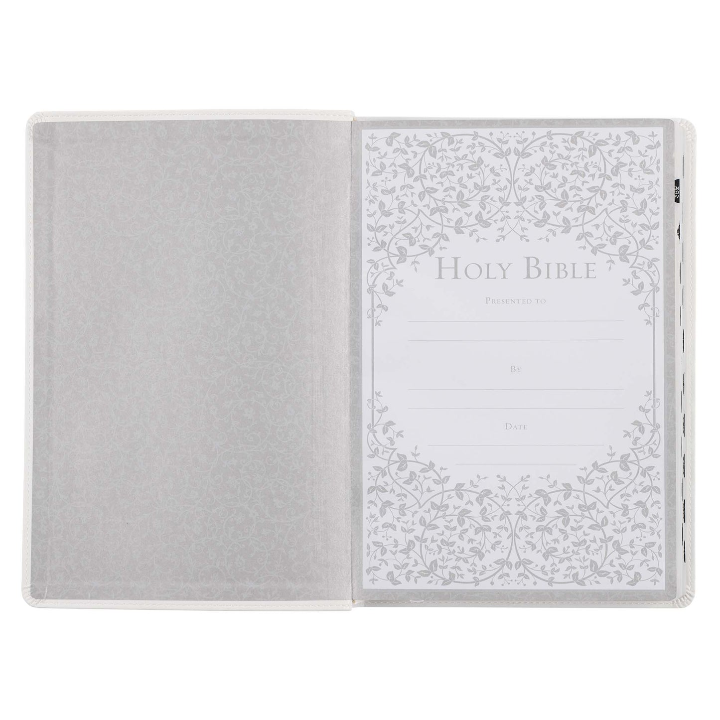 White Faux Leather Large Print Thinline King James Version Bible with Thumb Index - The Christian Gift Company