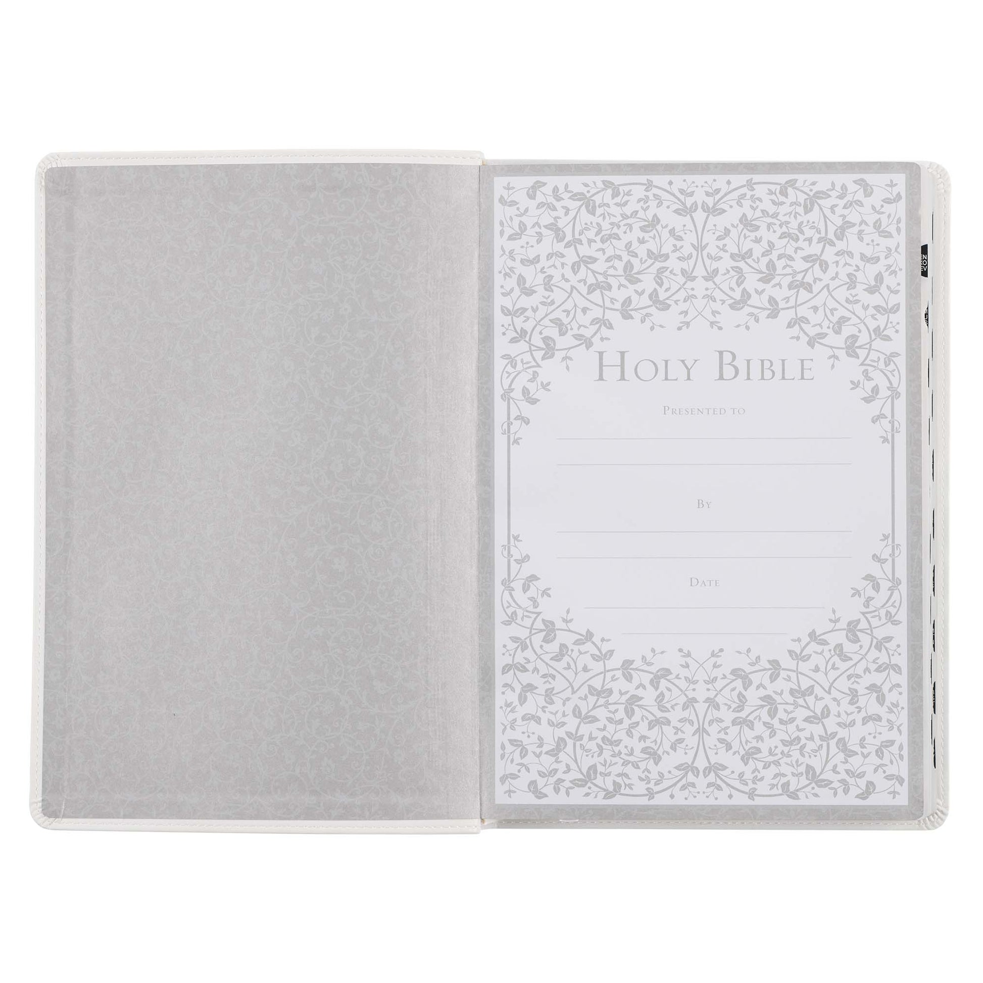 White Faux Leather Large Print Thinline King James Version Bible with Thumb Index - The Christian Gift Company