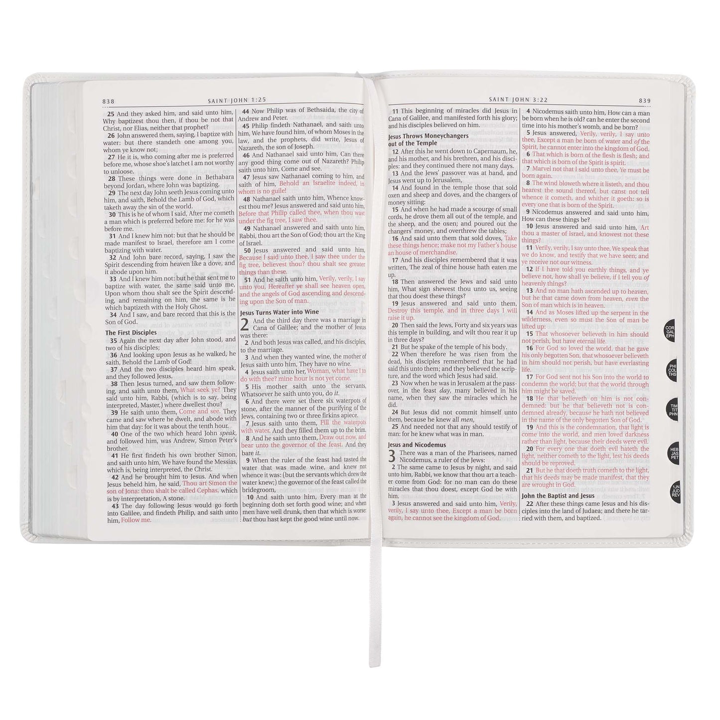 White Faux Leather Large Print Thinline King James Version Bible with Thumb Index - The Christian Gift Company