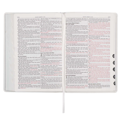 White Faux Leather Large Print Thinline King James Version Bible with Thumb Index - The Christian Gift Company