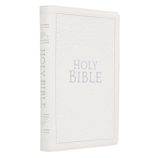 White Faux Leather Large Print Thinline King James Version Bible with Thumb Index - The Christian Gift Company