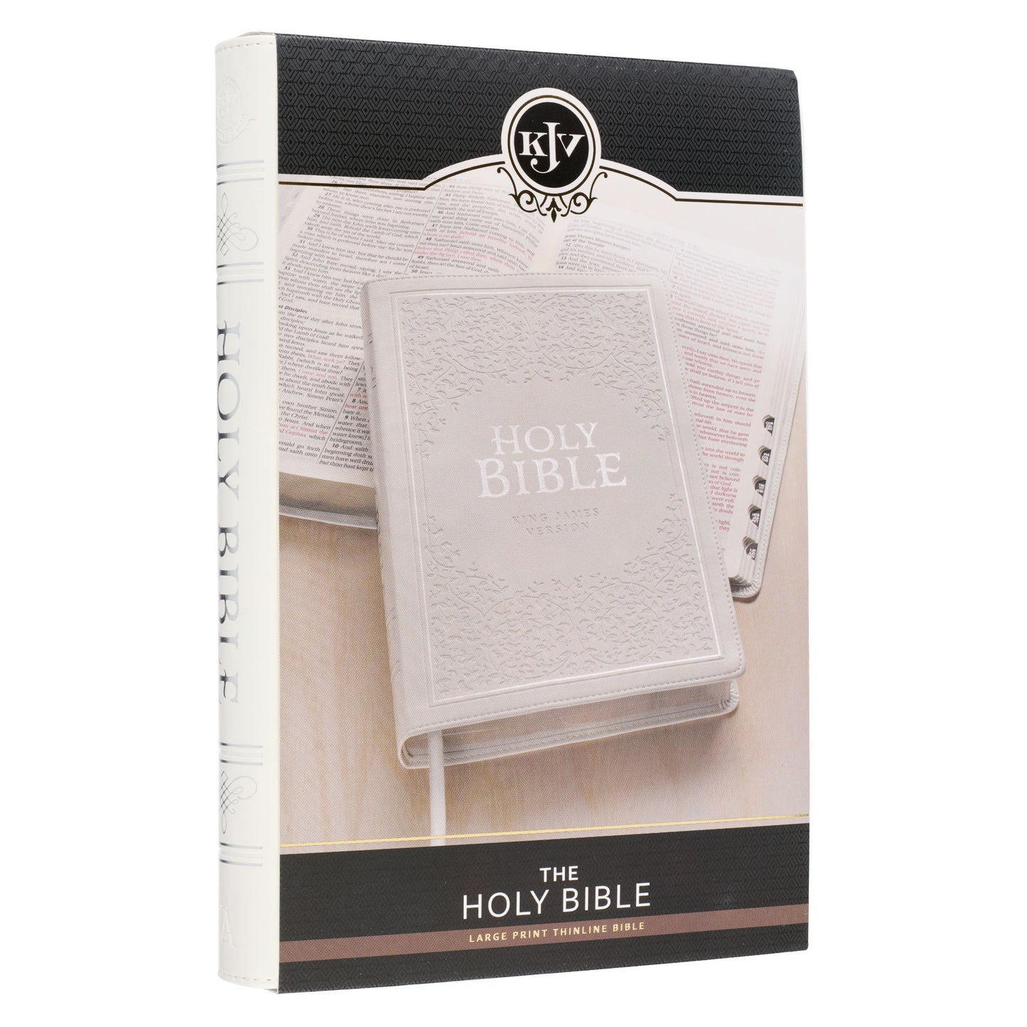 White Faux Leather Large Print Thinline King James Version Bible with Thumb Index - The Christian Gift Company