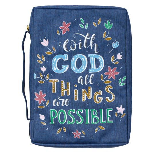 With God All Things Are Possible Navy Floral Value Bible Cover - Matthew 19:26 - The Christian Gift Company