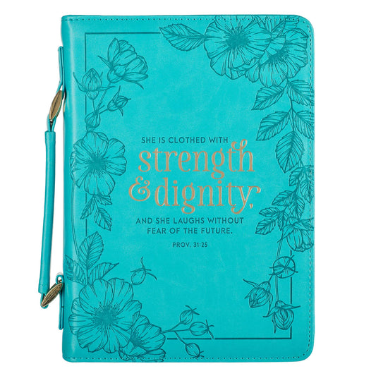 Strength & Dignity Teal Faux Leather Fashion Bible Cover - Proverbs 31:25 - The Christian Gift Company