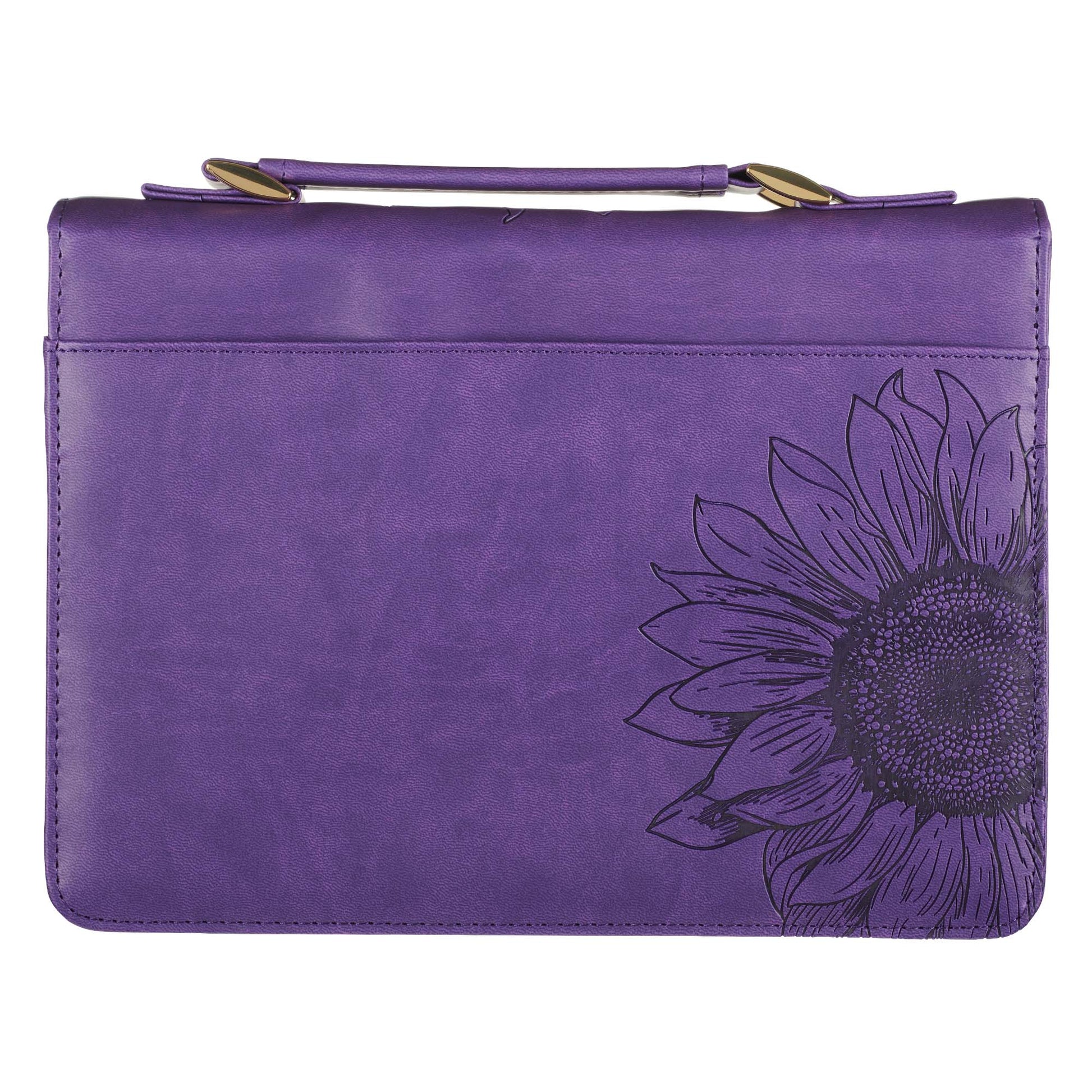 Purple Sunflower Strength & Dignity Faux Leather Fashion Bible Cover - Proverbs 31:25 - The Christian Gift Company