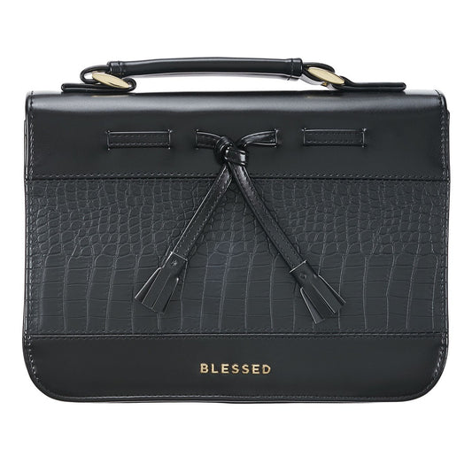 Blessed Black Croc Faux Leather Fashion Bible Cover with Tassels - The Christian Gift Company