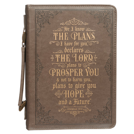 For I know the Plans Brown Faux Leather Classic Bible Cover - Jeremiah 29:11 - The Christian Gift Company