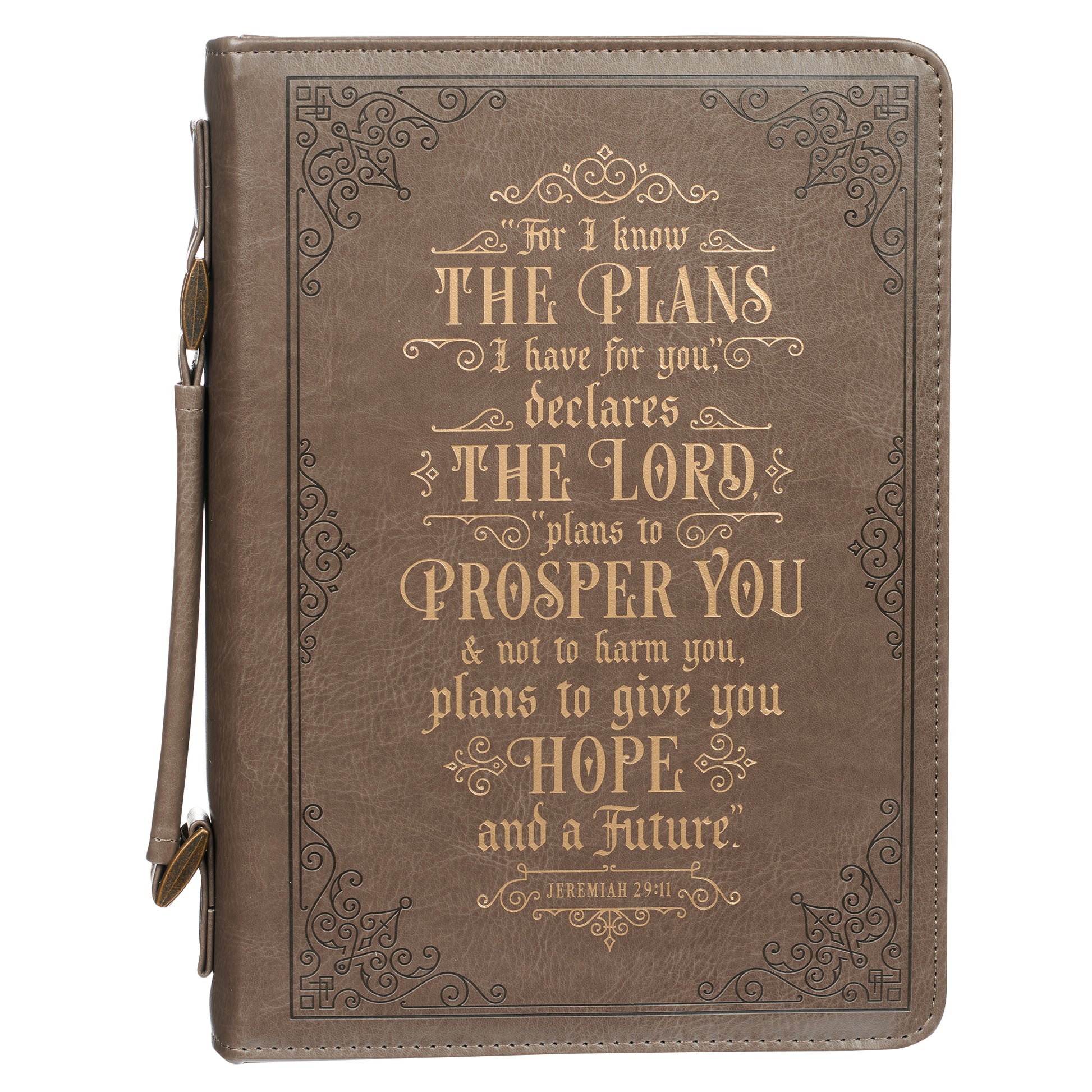 For I know the Plans Brown Faux Leather Classic Bible Cover - Jeremiah 29:11 - The Christian Gift Company