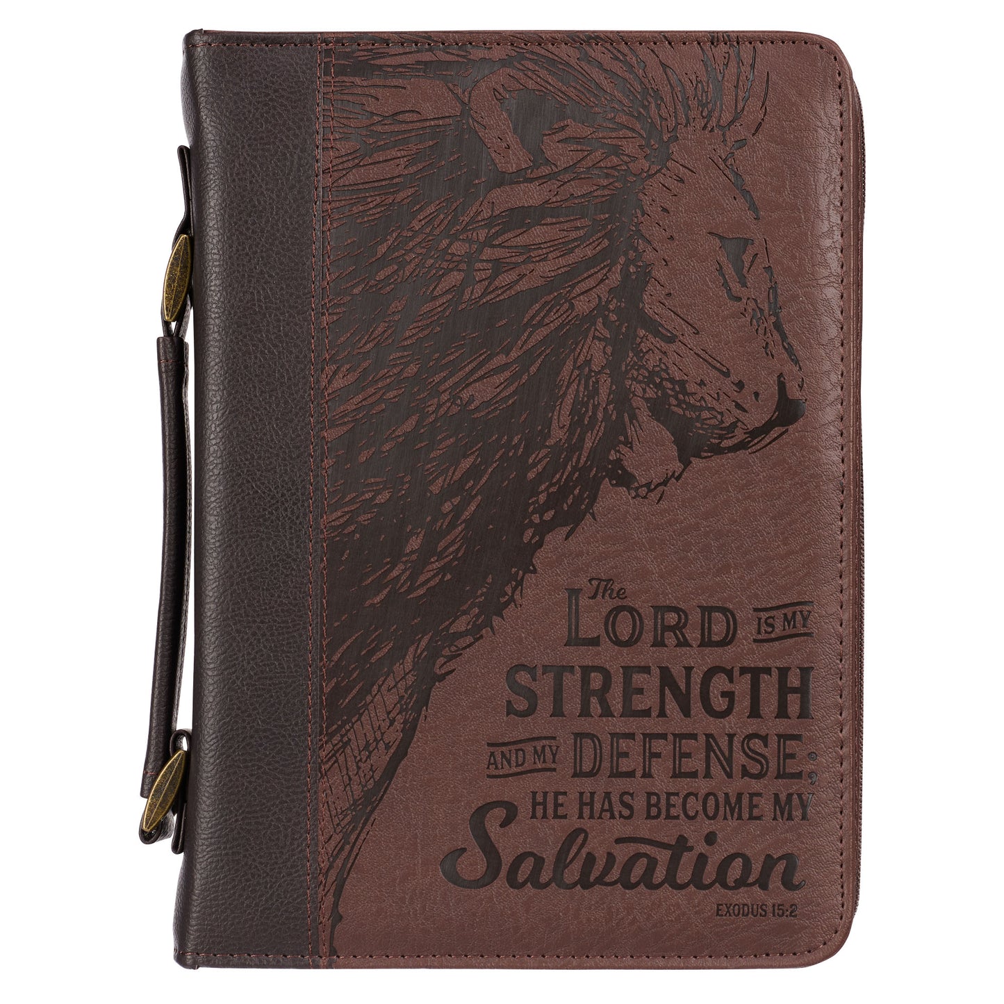 The LORD is My Strength Brown Faux Leather Classic Bible Cover - Exodus 15:2 - The Christian Gift Company