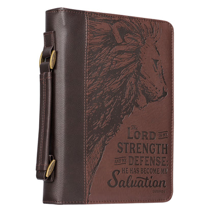 The LORD is My Strength Brown Faux Leather Classic Bible Cover - Exodus 15:2 - The Christian Gift Company