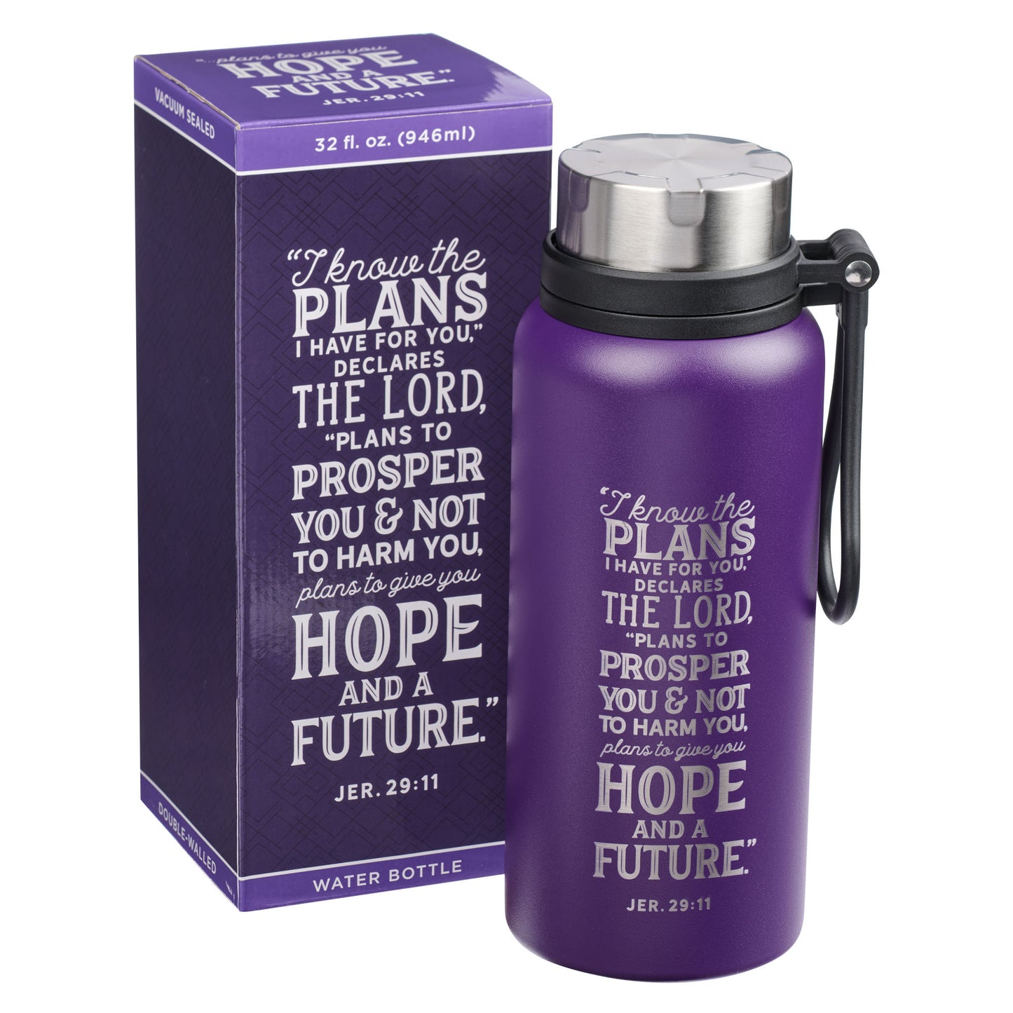 I Know the Plans Purple Stainless Steel Water Bottle - Jeremiah 29:11 - The Christian Gift Company