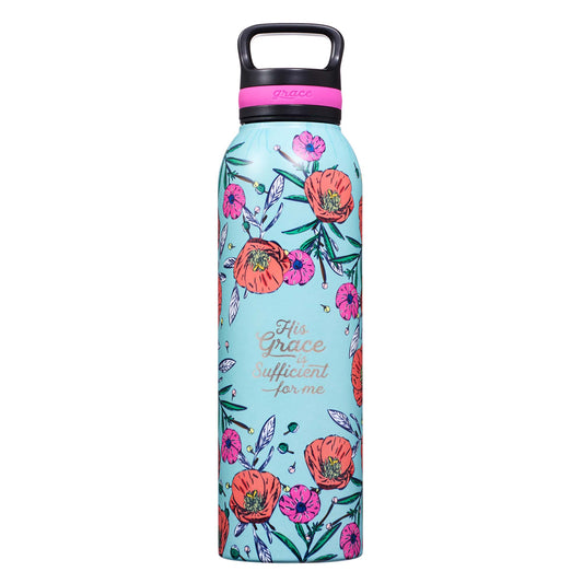 His Grace Stainless Steel Water Bottle - 2 Corinthians 12:9 - The Christian Gift Company