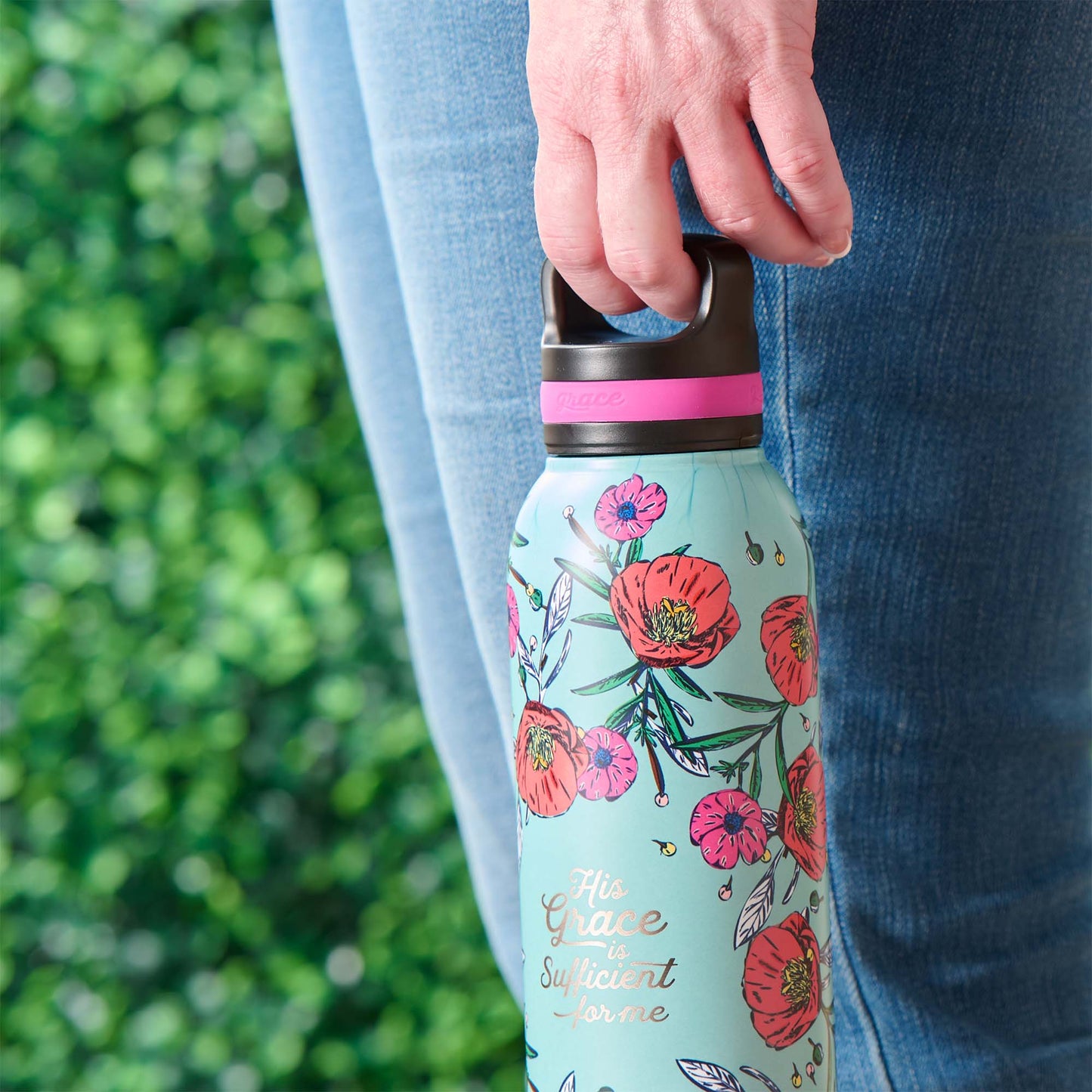 His Grace Stainless Steel Water Bottle - 2 Corinthians 12:9 - The Christian Gift Company